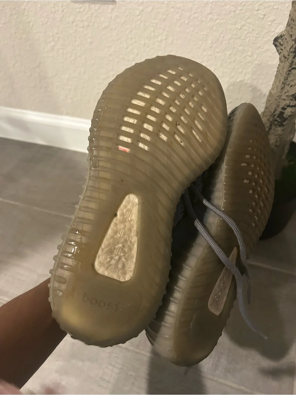 Yeezy Kids Grey Knit Sneakers with Subtle Red Accent